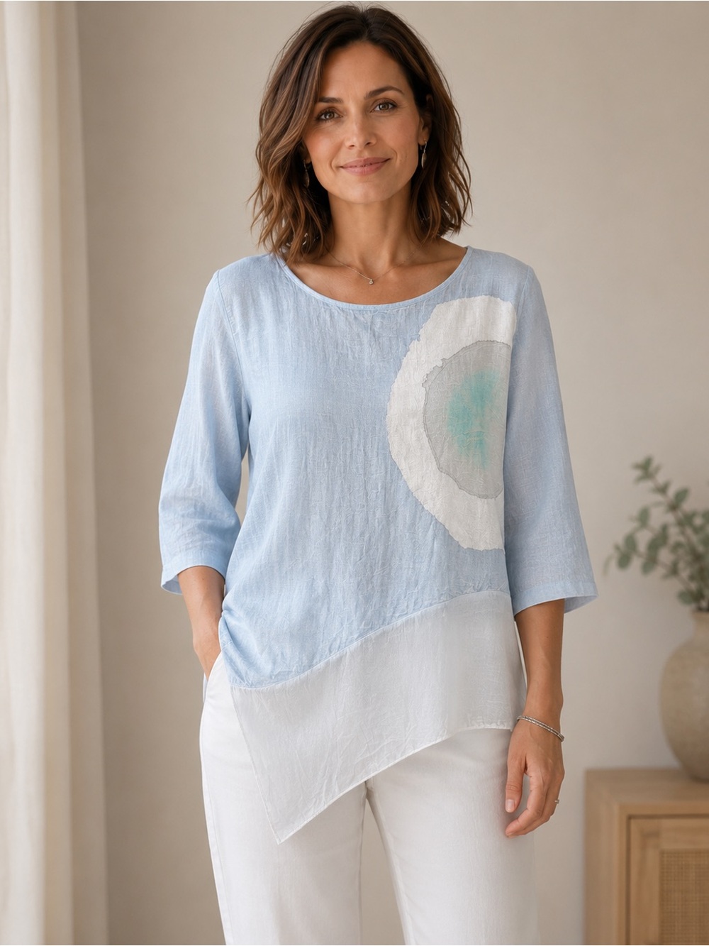 Belle France - Linen Silk Asymmetrical Art Tunic Top Boho Coastal - Small - 🇮🇹